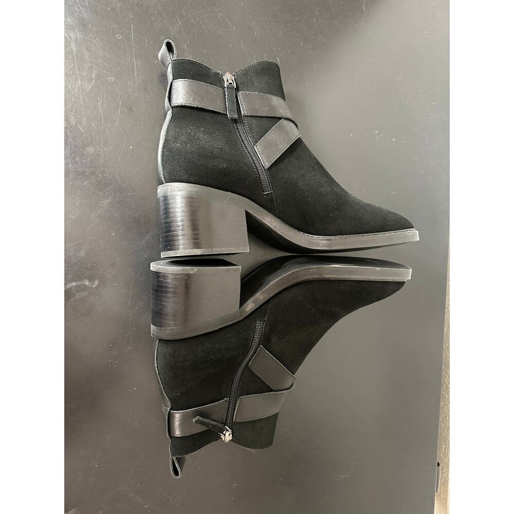 Sanctuary Cora Suede Heeled Ankle Boots Women 10 Black Minimalist Academia Biker - Picture 5 of 8